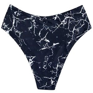 High Waist Bikini Bottom - Black Marble